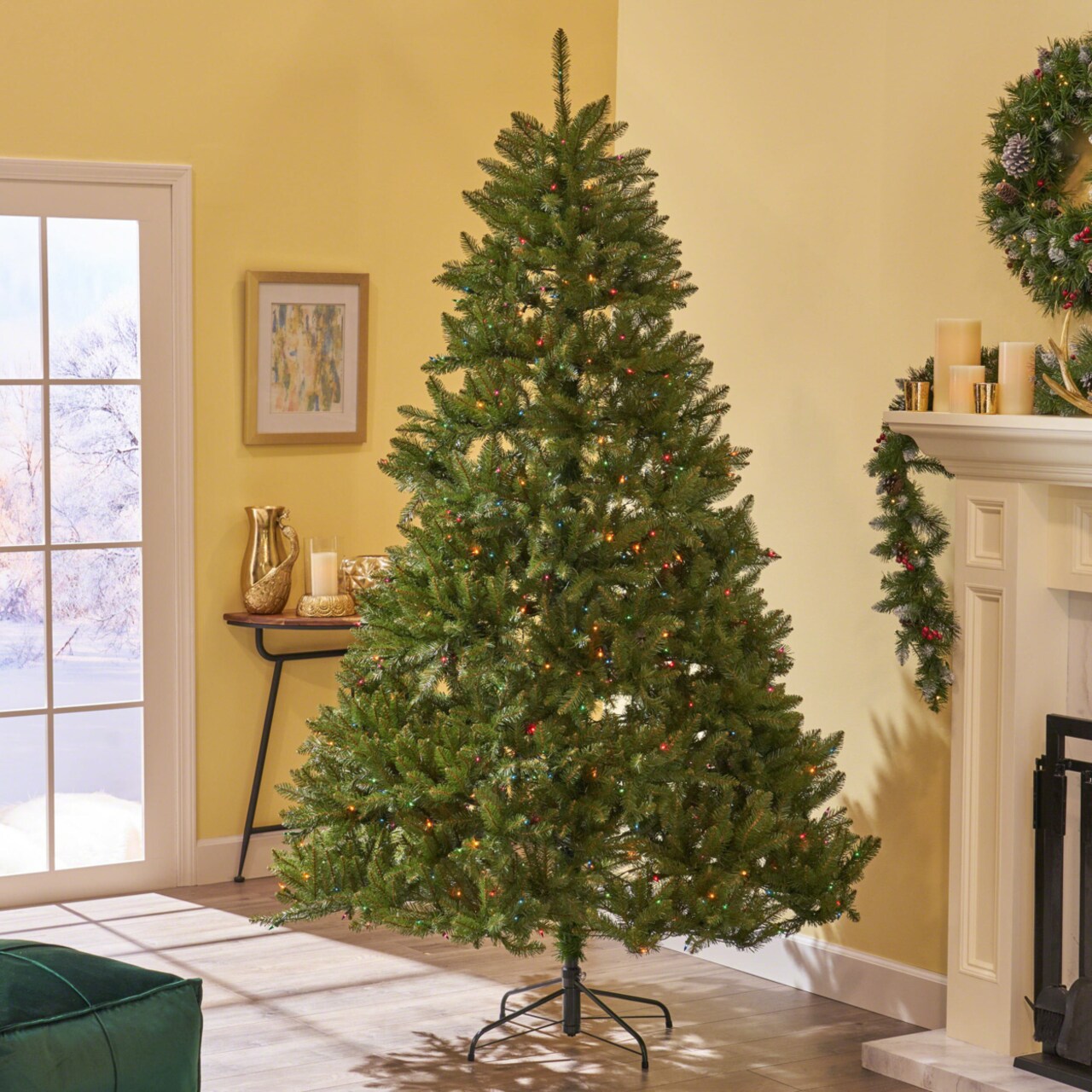 GDFStudio 7-foot Fraser Fir Pre-Lit Hinged Artifical Christmas Tree Default Multicolor Light